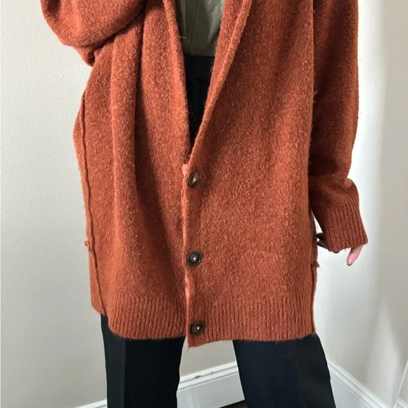 FREE PEOPLE Eucalyptus Oversized Cardigan In Mustard size S - Picture 3 of 16